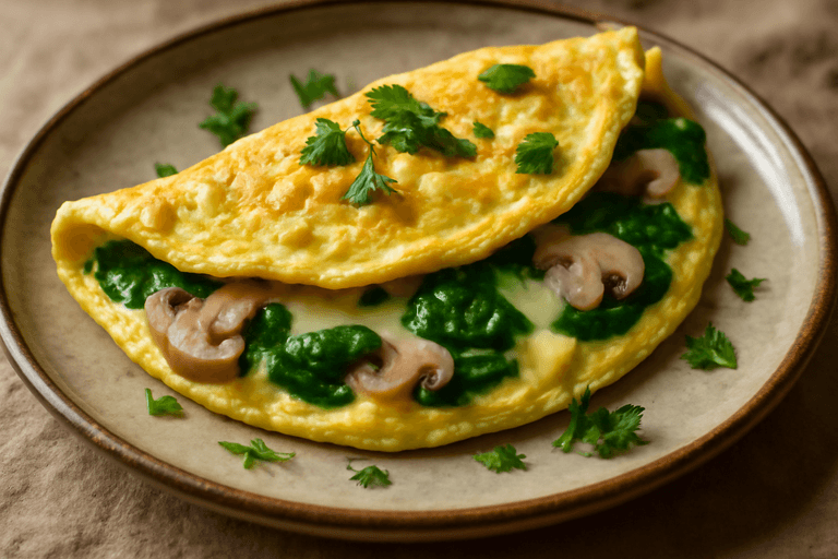 Omelette légère aux épinards et champignons