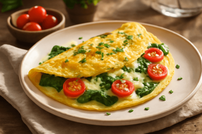 Omelette légère aux épinards et tomates