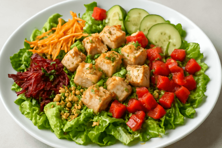 Salade de Poulet Léger aux Légumes Croquants et Vinaigrette Citronnée