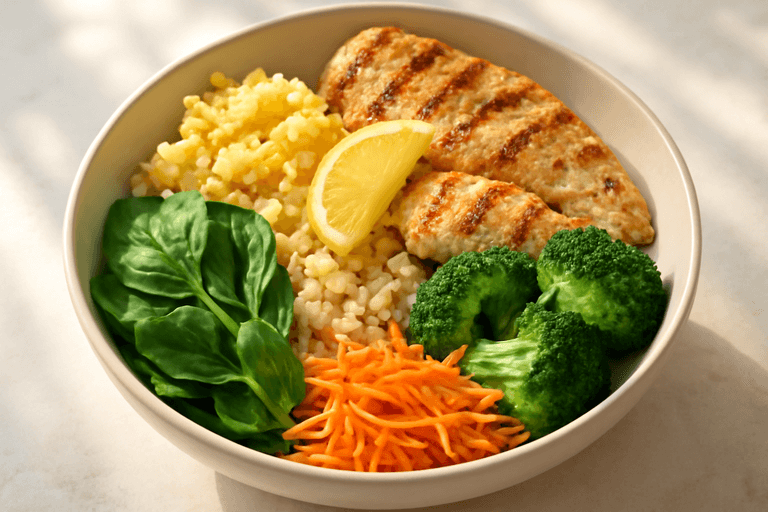 Bowl Clásico de Pollo con Arroz y Verduras