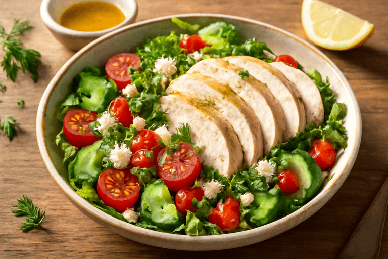 Средиземноморский куриный салат для энергии и лёгкости