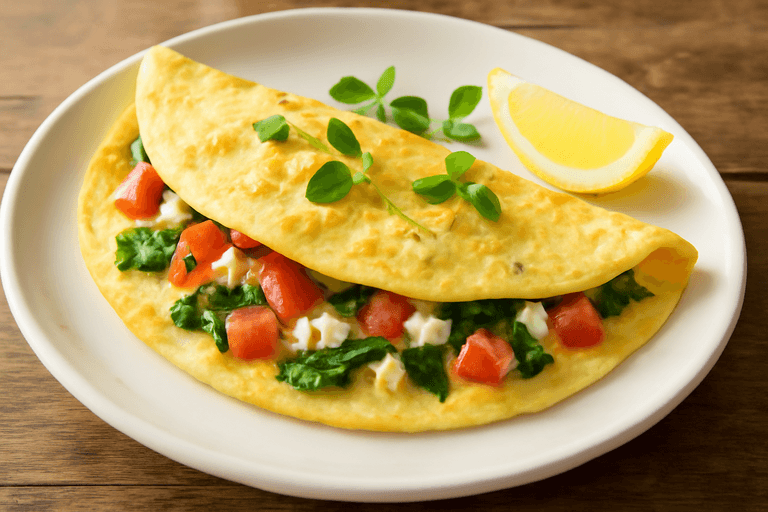 Omelette légère aux épinards, tomates et feta