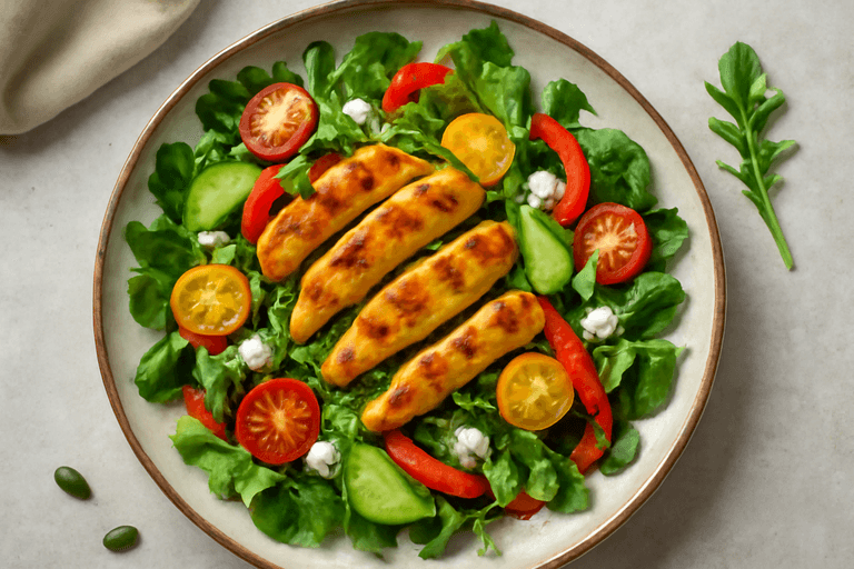 Lekka sałatka z grillowanym kurczakiem i kolorowymi warzywami