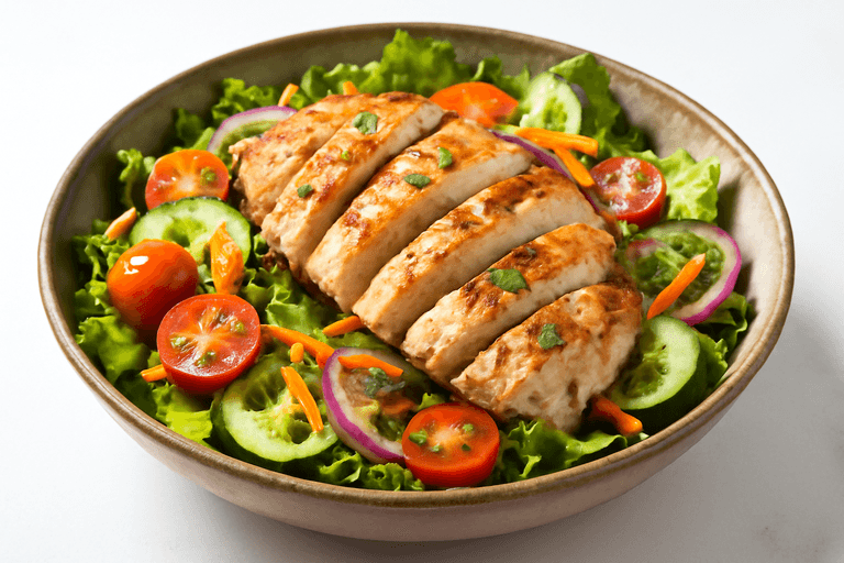 Ensalada clásica de pollo a la plancha con vinagreta ligera