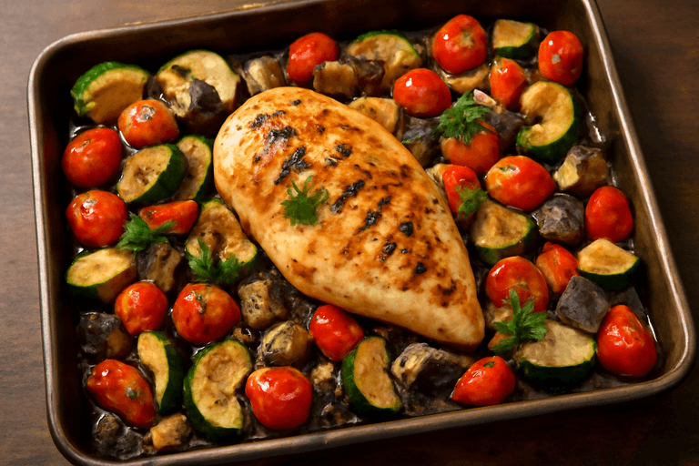 Pechuga de Pollo Asada con Verduras Mediterráneas