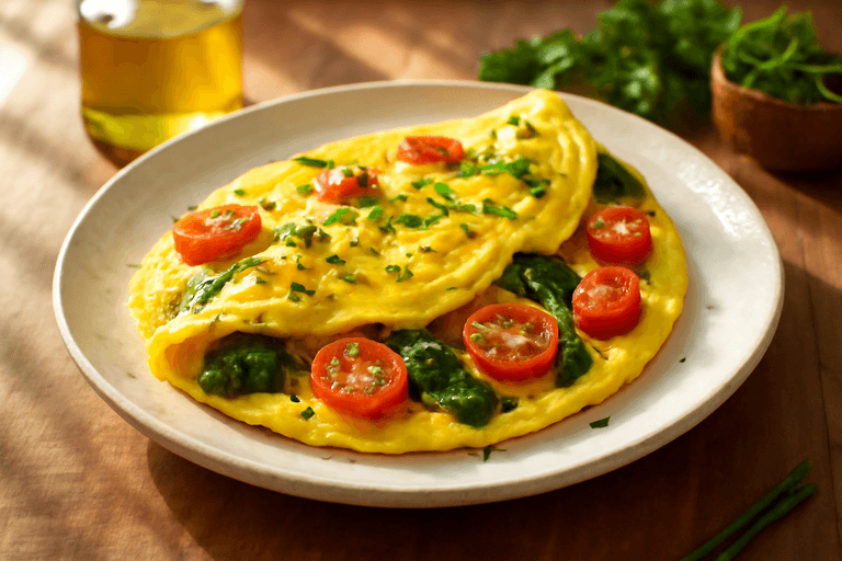 Omelette légère aux épinards et tomates