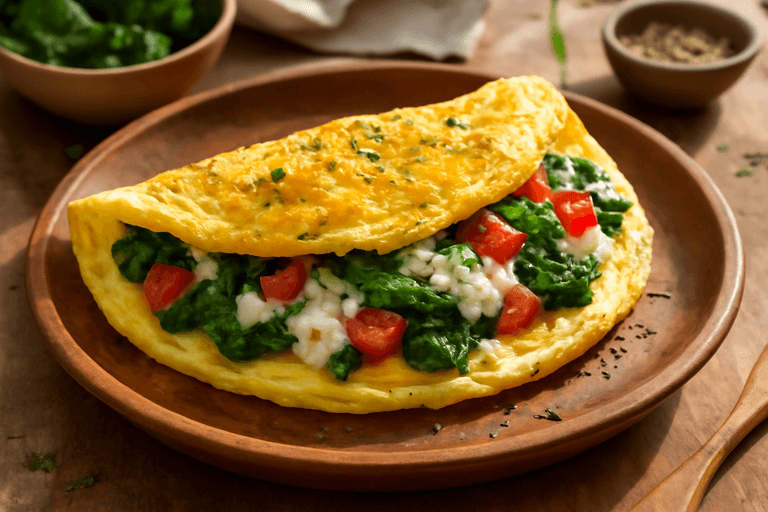 Omelette légère aux épinards et fromage frais