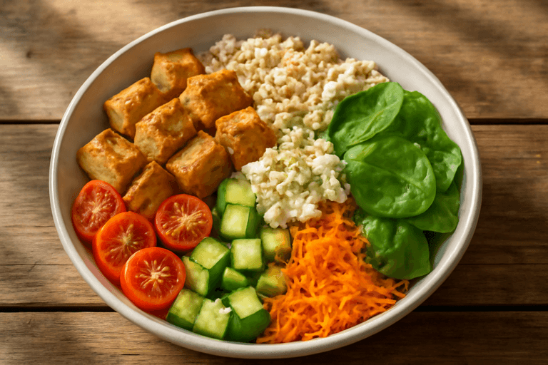 Herzhaftes Hühnchen-Powerbowl mit Vollkornreis