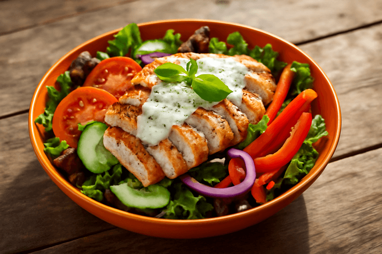 Sałatka z grillowanym kurczakiem i warzywami
