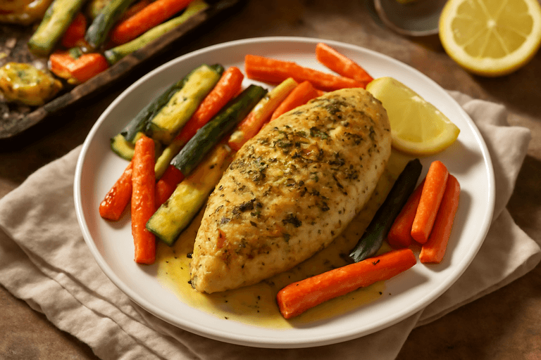 Poulet rôti aux herbes et légumes d'été