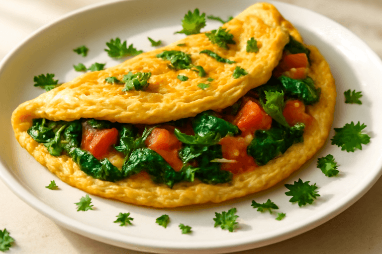 Omelete Proteica com Espinafre e Tomate