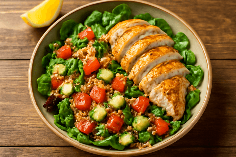 Лёгкий салат с куриной грудкой и киноа для энергичного дня