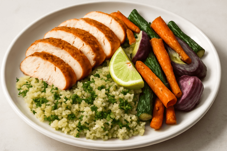Poulet aux légumes rôtis et quinoa léger