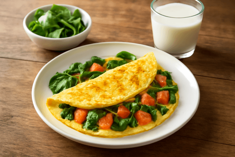 Omelette minceur aux épinards et tomates
