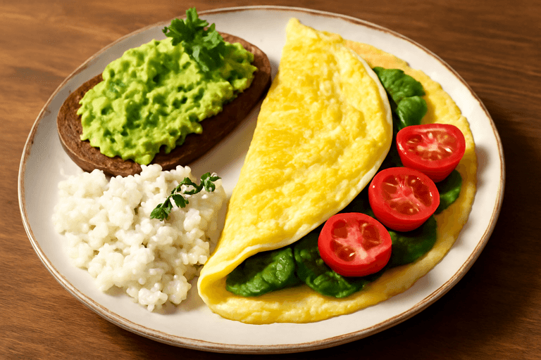 Proteinrik klassisk omelett med avokado och grovt bröd