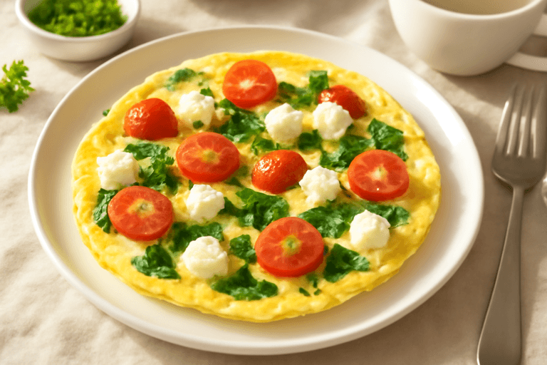 Omelette légère aux épinards, tomates et feta