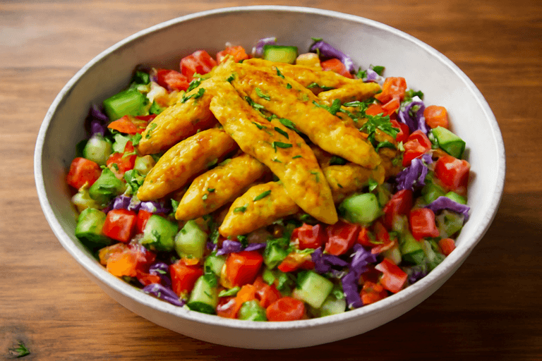 Salade de Poulet Sauté aux Légumes Croquants & Quinoa