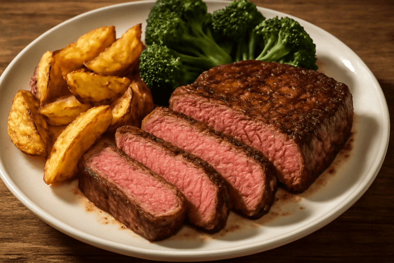 Proteinreiches Rindersteak mit Ofenkartoffeln und Brokkoli