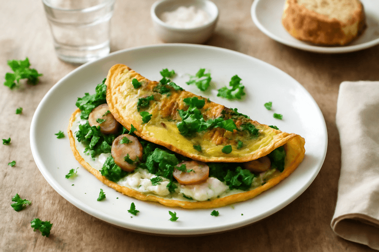 Omelette légère aux épinards et champignons