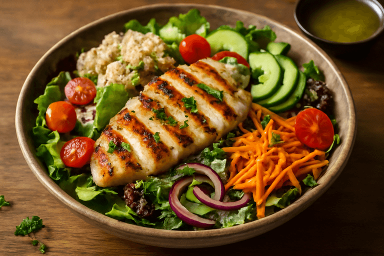 Ensalada clásica de pollo a la parrilla y quinoa