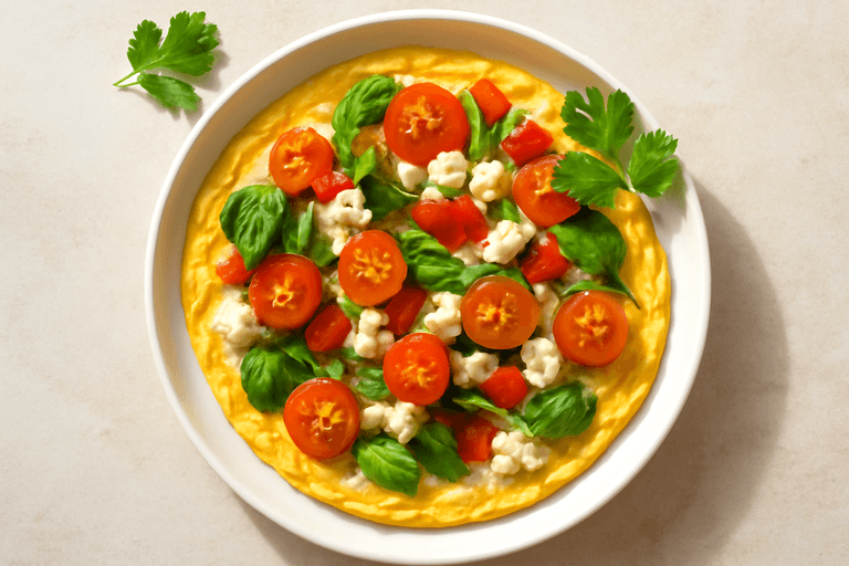 Сытный омлет с овощами и нежным творогом