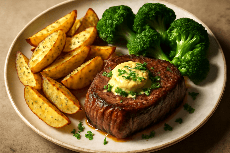 Klassisches Rindersteak mit Ofenkartoffeln & Brokkoli