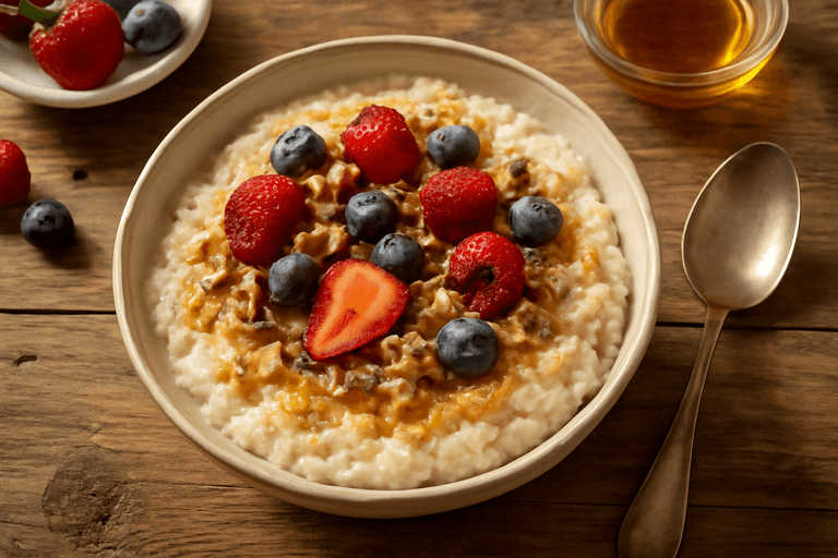 Proteinrik havregrøt med bær og nøtter