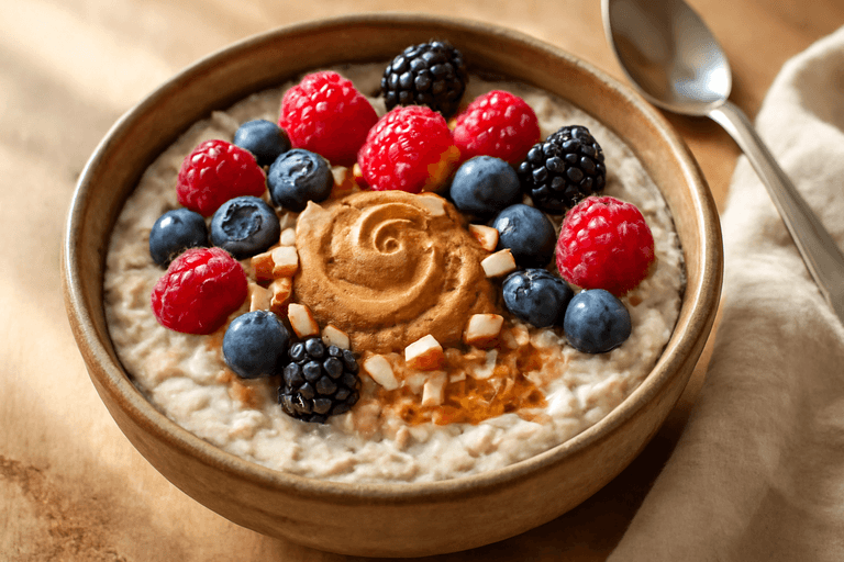 Veganer Protein-Porridge mit Beeren & Mandeln