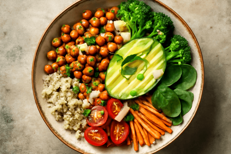Vegane Buddha Bowl mit Kichererbsen und Avocado
