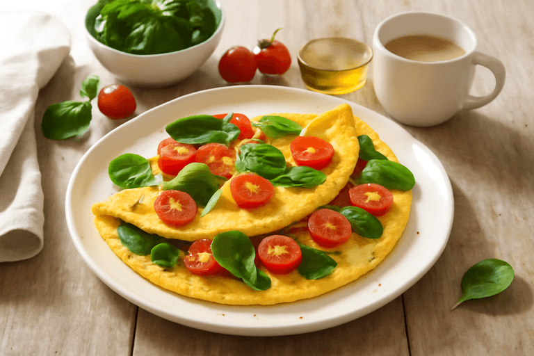 Omelette légère aux épinards et tomates