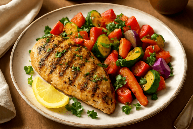 Poulet grillé aux herbes de Provence avec légumes rôtis