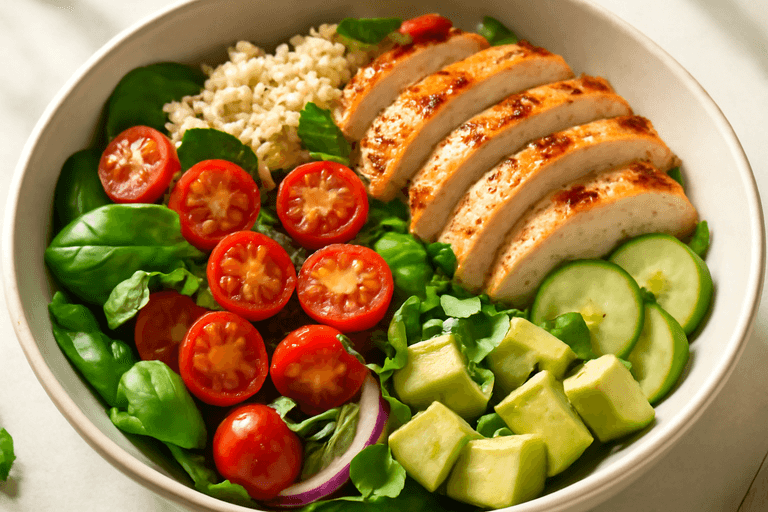 Proteinrik kycklingsallad med quinoa och avokado