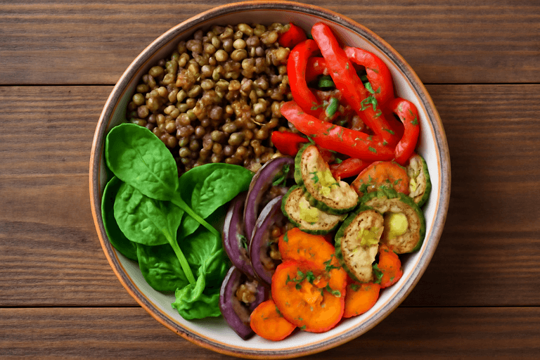 Veganer Linsen-Gemüse-Bowl