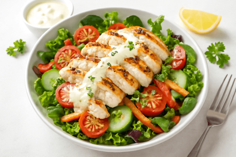 Leichter Hähnchen-Gemüsesalat mit Joghurtdressing