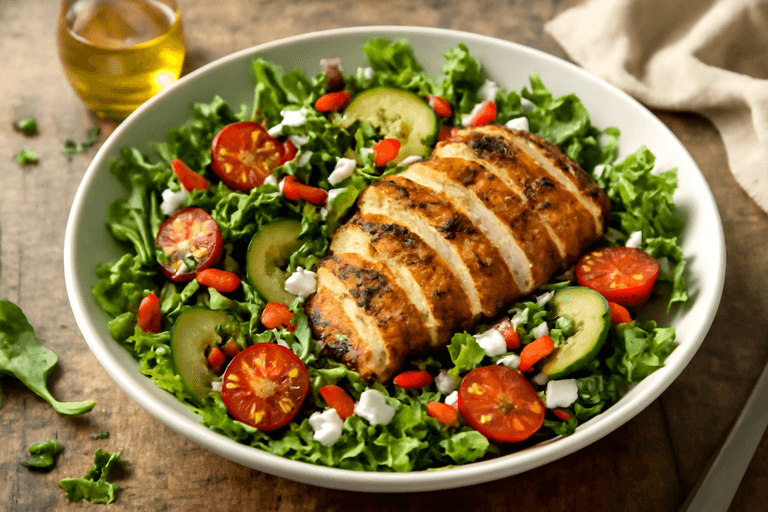 Salată rustică cu piept de pui la grătar și legume crocante