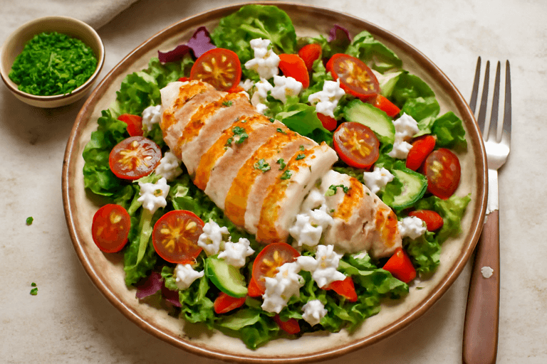 Leichter Hähnchen-Gemüse-Salat mit Joghurt-Dressing