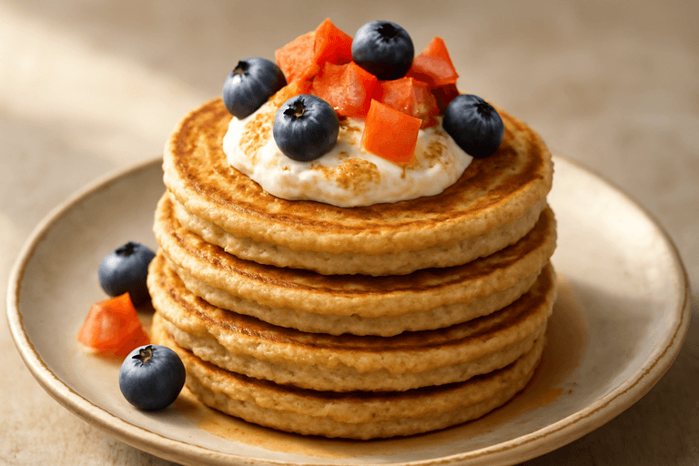 Proteinrika havreplättar med bär och kvarg