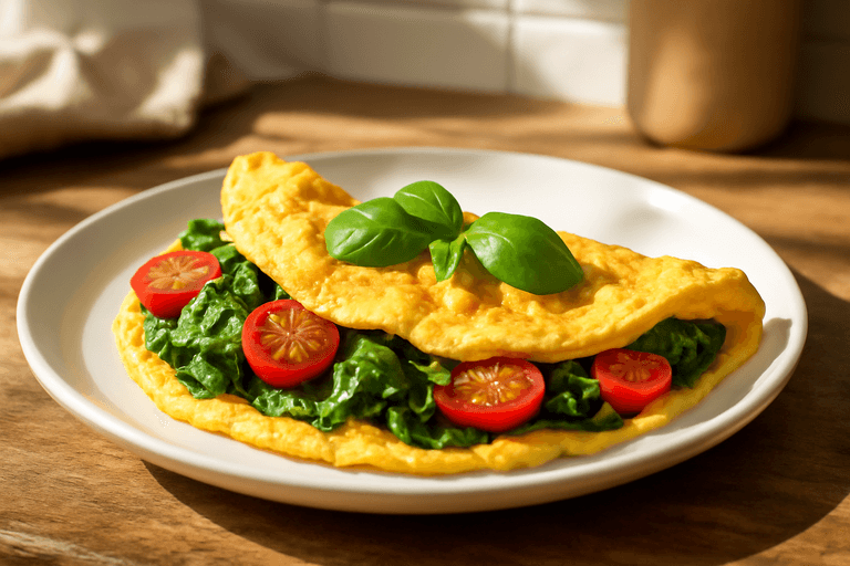 Omelette légère aux épinards et tomates