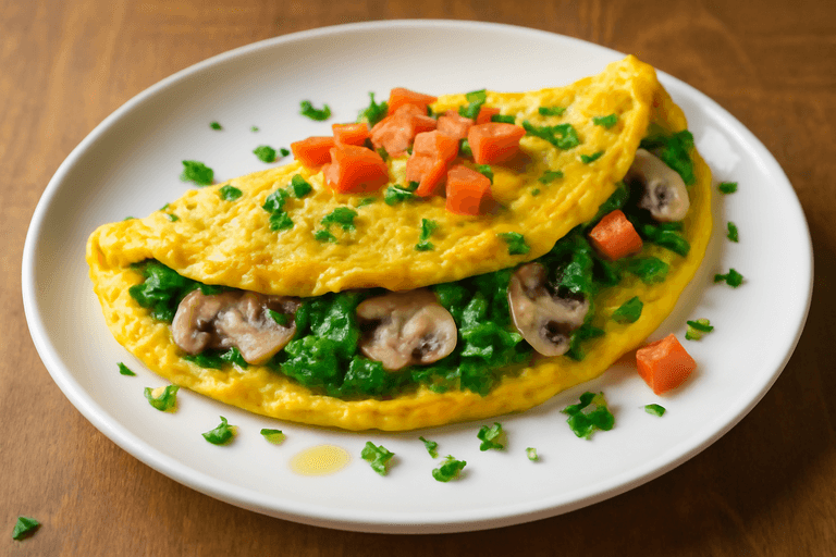 Omelette minceur aux épinards et champignons