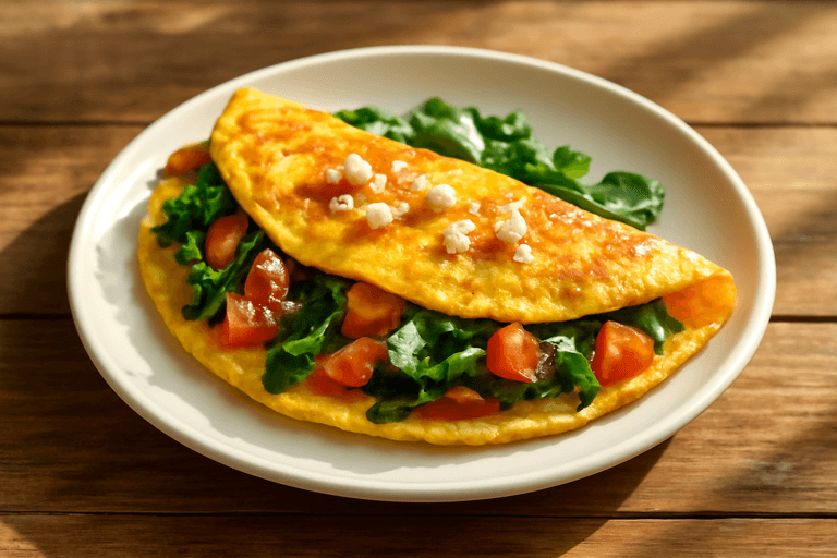 Omelet clásico con espinaca y tomate