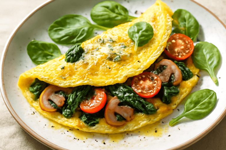 Omelette légère aux épinards et champignons