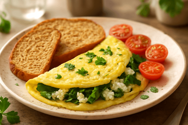 Omelette légère aux épinards et fromage feta