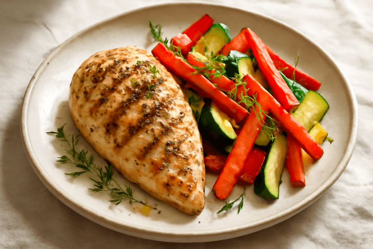 Poulet grillé aux herbes et légumes croquants