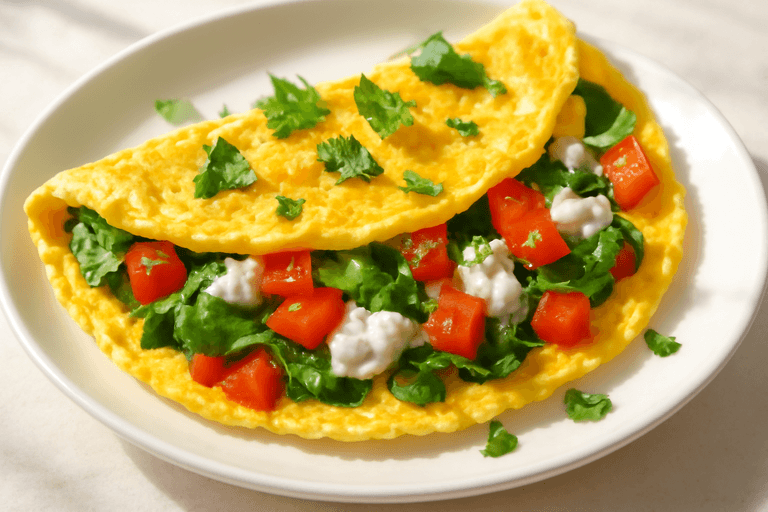 Omelette Clásica Ligera con Espinacas y Tomate