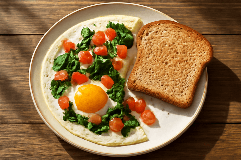 Tortilla de claras con espinaca y tomate