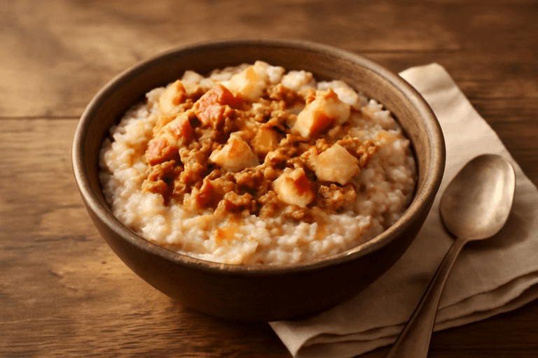 Овсяная каша с яблоком, корицей и орехами