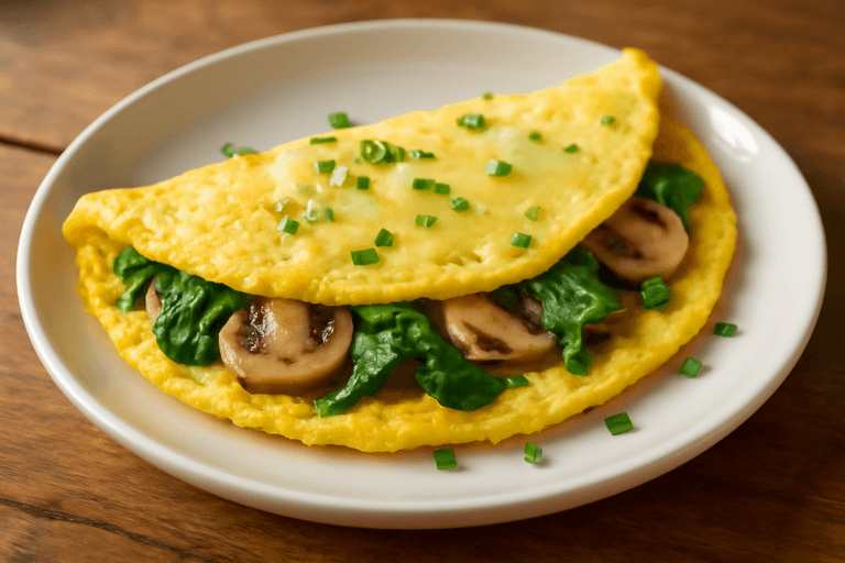 Omelette aux Épinards et Champignons, Fromage Allégé