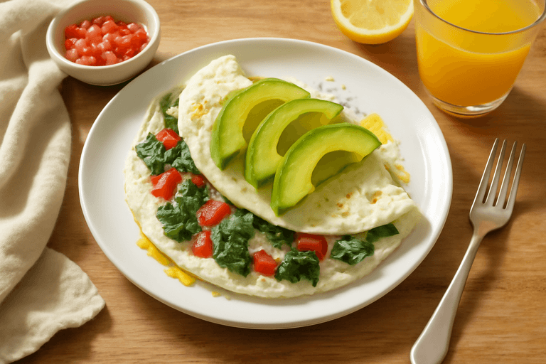 Tortilla de Claras con Espinacas, Tomate y Aguacate