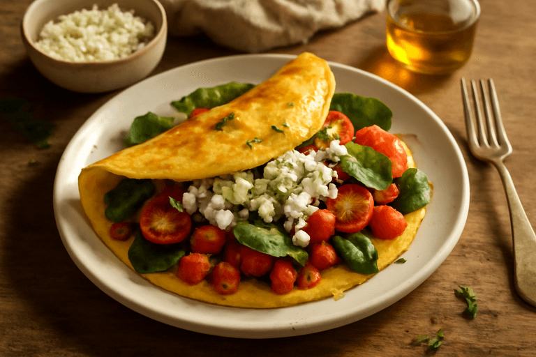 Omletă sățioasă cu legume și brânză