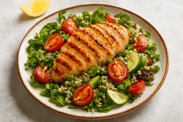 Piept de pui la grătar cu salată verde și quinoa